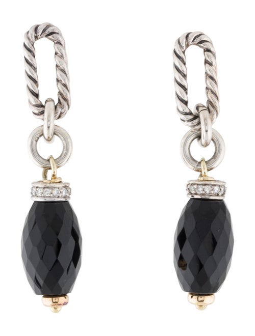 David Yurman Two-Tone Diamond & Onyx Figaro Drop Earrings
