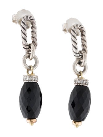 David Yurman Two-Tone Diamond & Onyx Figaro Drop Earrings