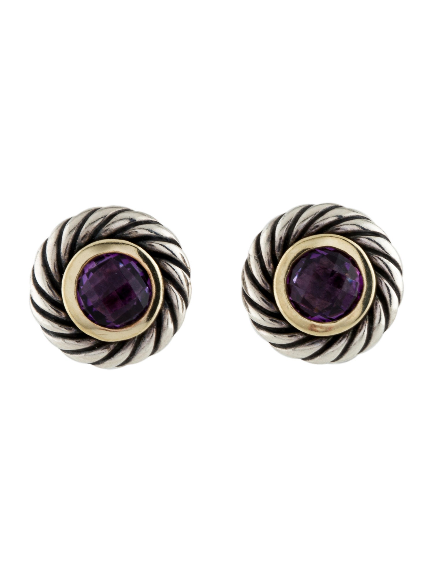 David Yurman Amethyst Cookie Stud Earrings 18K Yellow Gold Stud