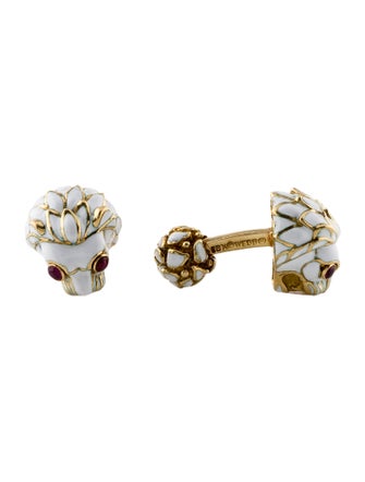 David Webb 18K Ruby & Enamel Lion Cufflinks