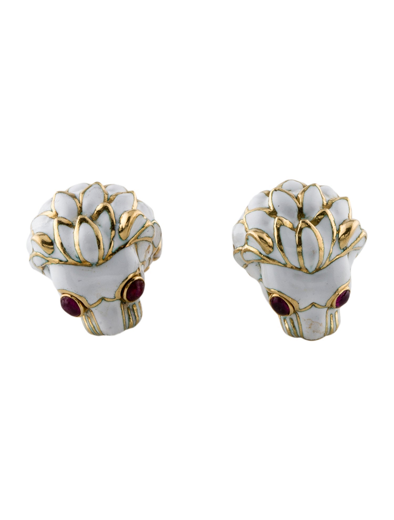 David Webb 18K Ruby & Enamel Lion Cufflinks