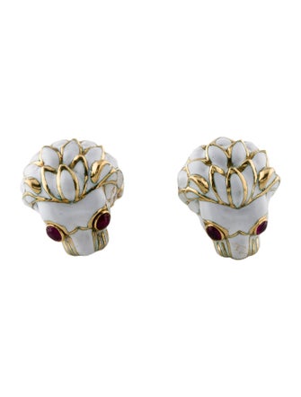 David Webb 18K Ruby & Enamel Lion Cufflinks