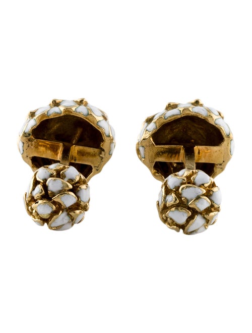 David Webb 18K Ruby & Enamel Lion Cufflinks