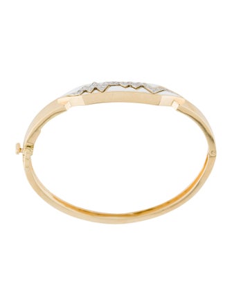 David Webb 18K Diamond Enamel Motif Skip Zigzag Bangle Bracelet