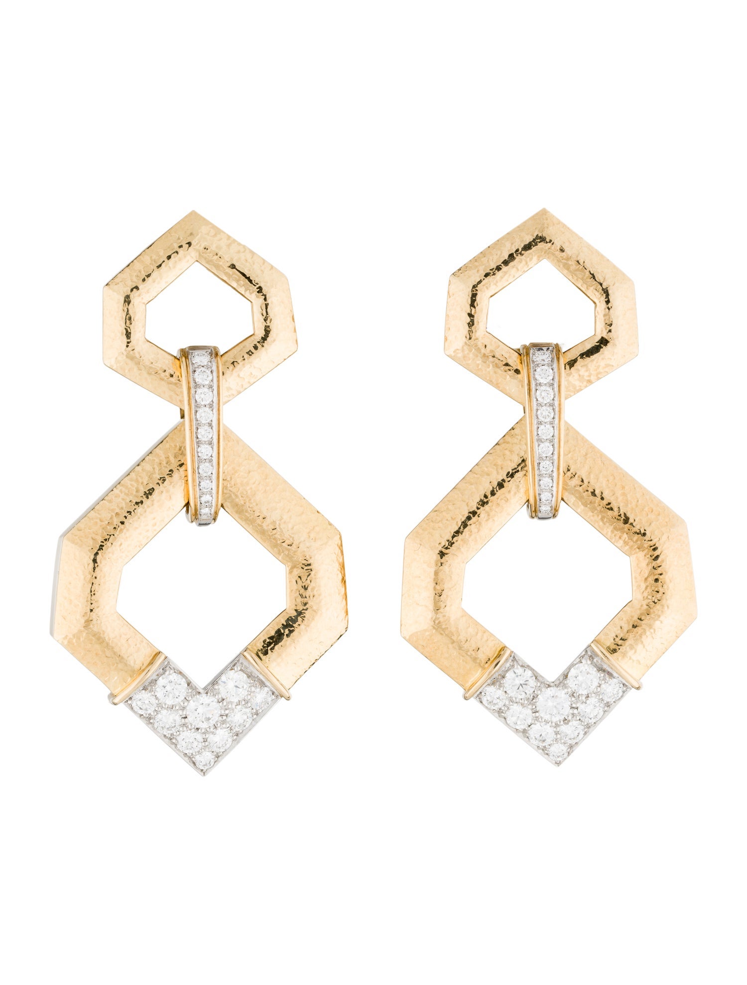 David Webb 18K 3.04ctw Diamond V Inset Hexagonal Doorknocker Clip-On Earrings