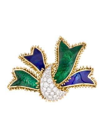David Webb 2.86ctw Diamond & Enamel Brooch
