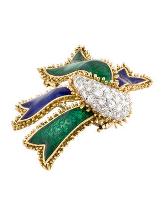 David Webb 2.86ctw Diamond & Enamel Brooch