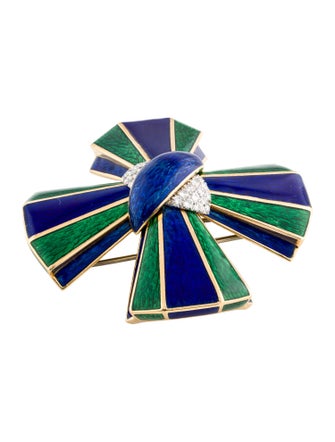 David Webb 18K Diamond & Enamel Brooch