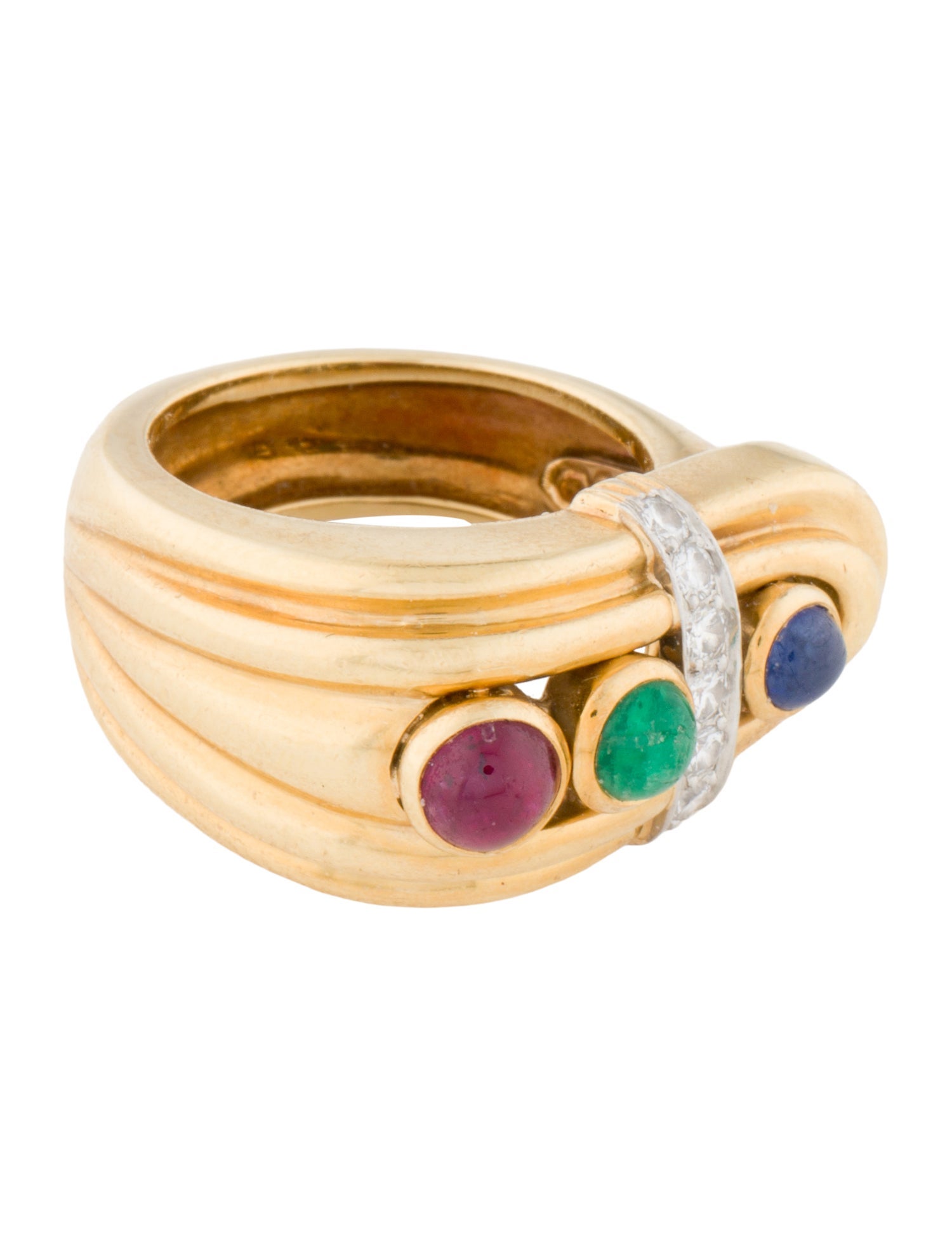 David Webb 18K Ruby, Emerald, Sapphire & Diamond Buckle Cocktail Ring