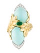 David Webb 18K 34.60ctw Turquoise, Emerald & Diamond Cocktail Ring