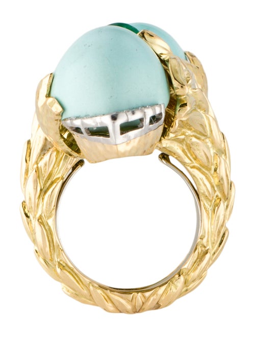 David Webb 18K 34.60ctw Turquoise, Emerald & Diamond Cocktail Ring