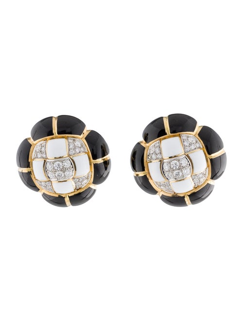 David Webb 18K Diamond & Enamel Button Earclips