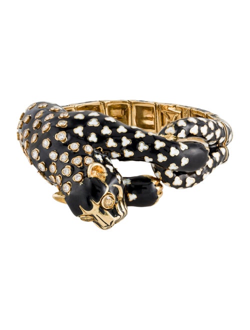 David Webb 18K 2.59ctw Diamond & Enamel Leopard Bracelet