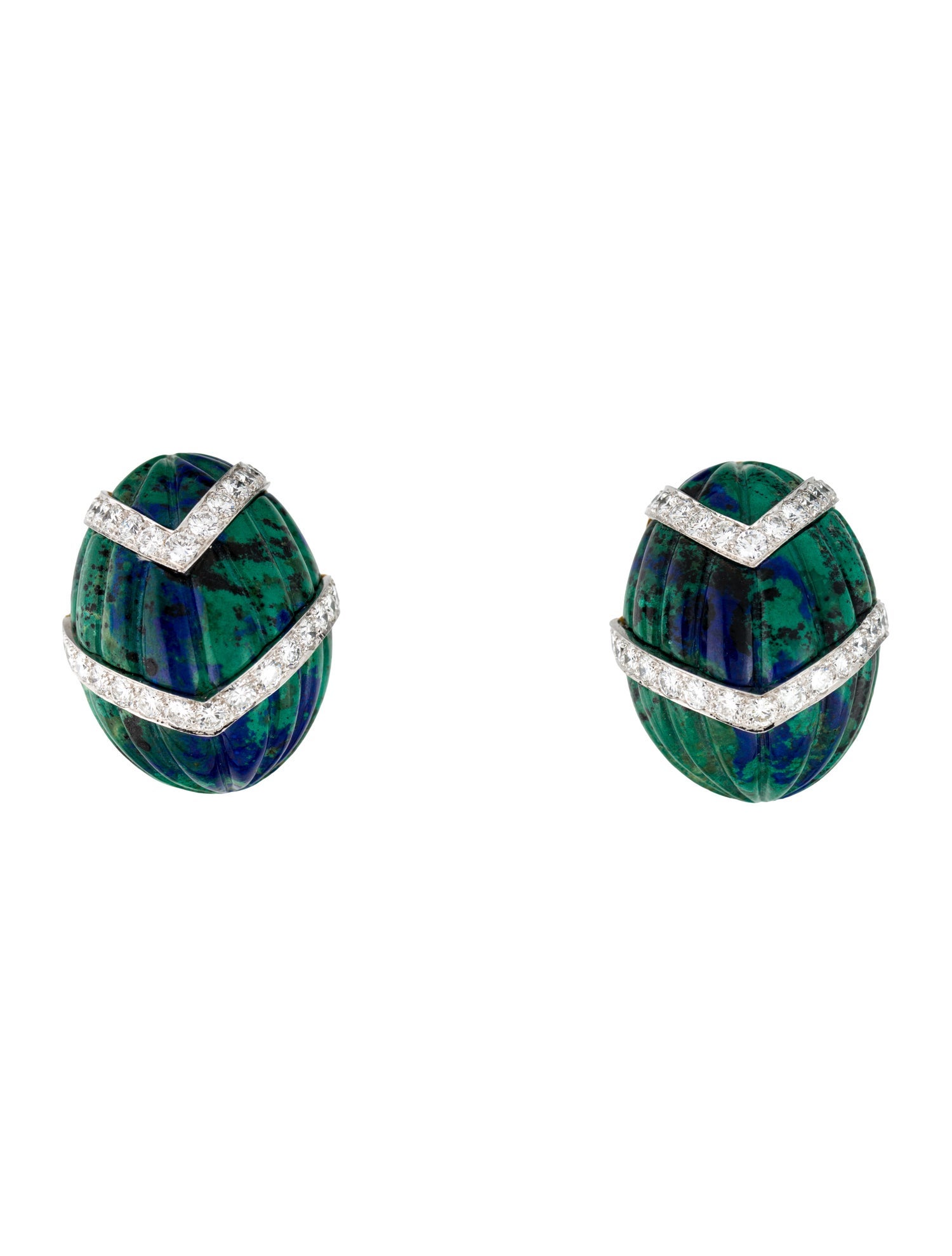 David Webb 18K Azurmalachite & Diamond Clip-On Earrings