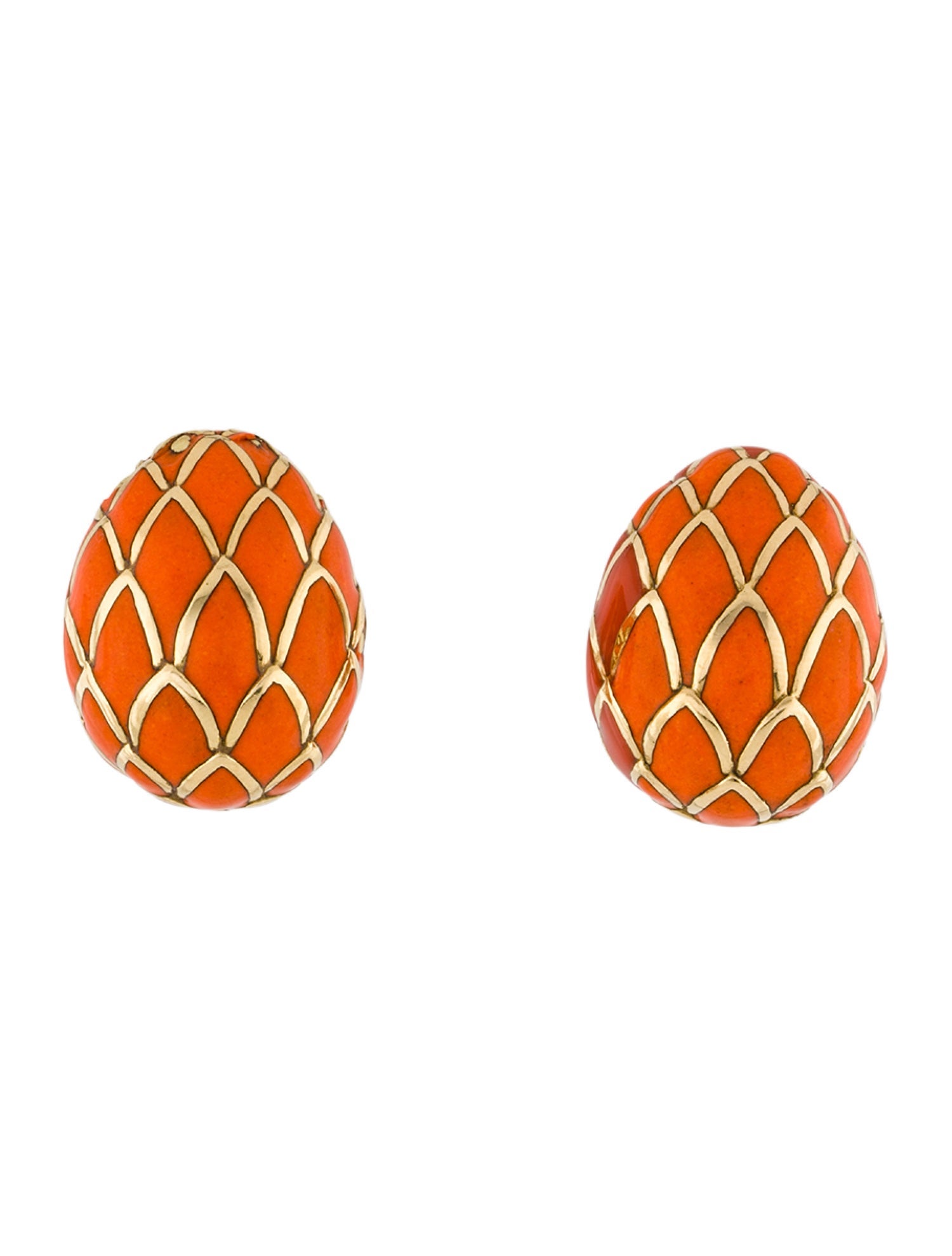 David Webb 18K Enamel Pinecone Clip-on Earrings