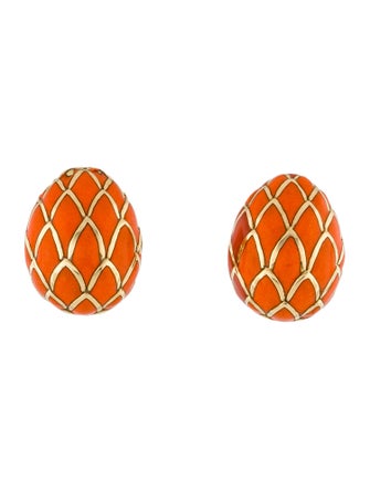 David Webb 18K Enamel Pinecone Clip-on Earrings