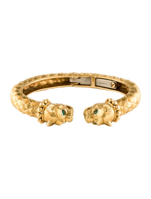 David Webb 18K Emerald 'Greek Lion' Cuff Bracelet