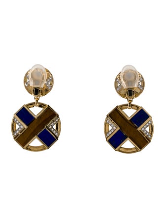 David Webb 18K Diamond, Lapis Lazuli & Tiger's Eye XO Earrings