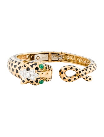 David Webb 18K Emerald & Diamond Leopard Cuff Bracelet