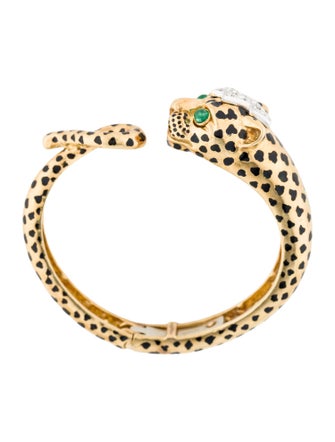 David Webb 18K Emerald & Diamond Leopard Cuff Bracelet