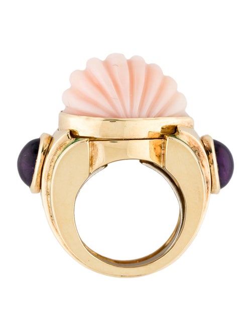 David Webb 18K Coral, Enamel & Amethyst Cocktail Ring