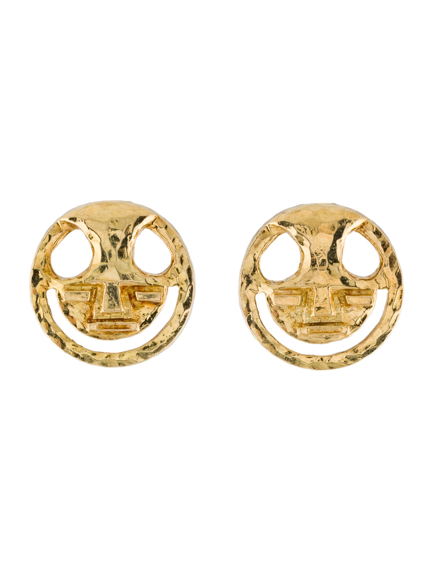 David Webb 18K Round Smiley Clip-On Earrings