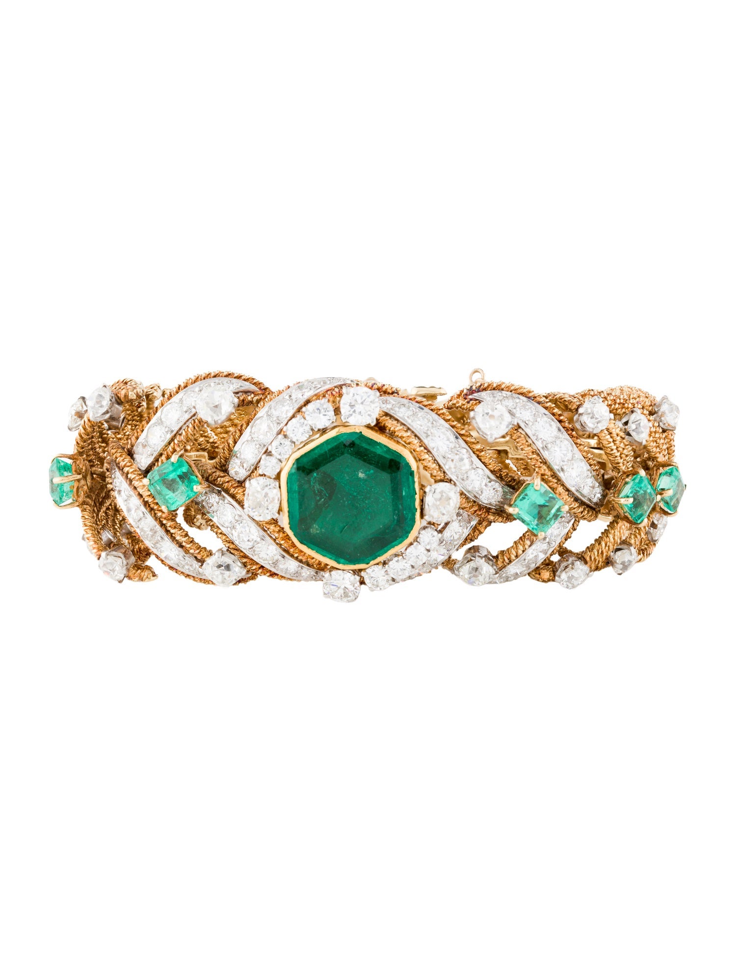David Webb Vintage 18K Emerald & Diamond Link Bracelet