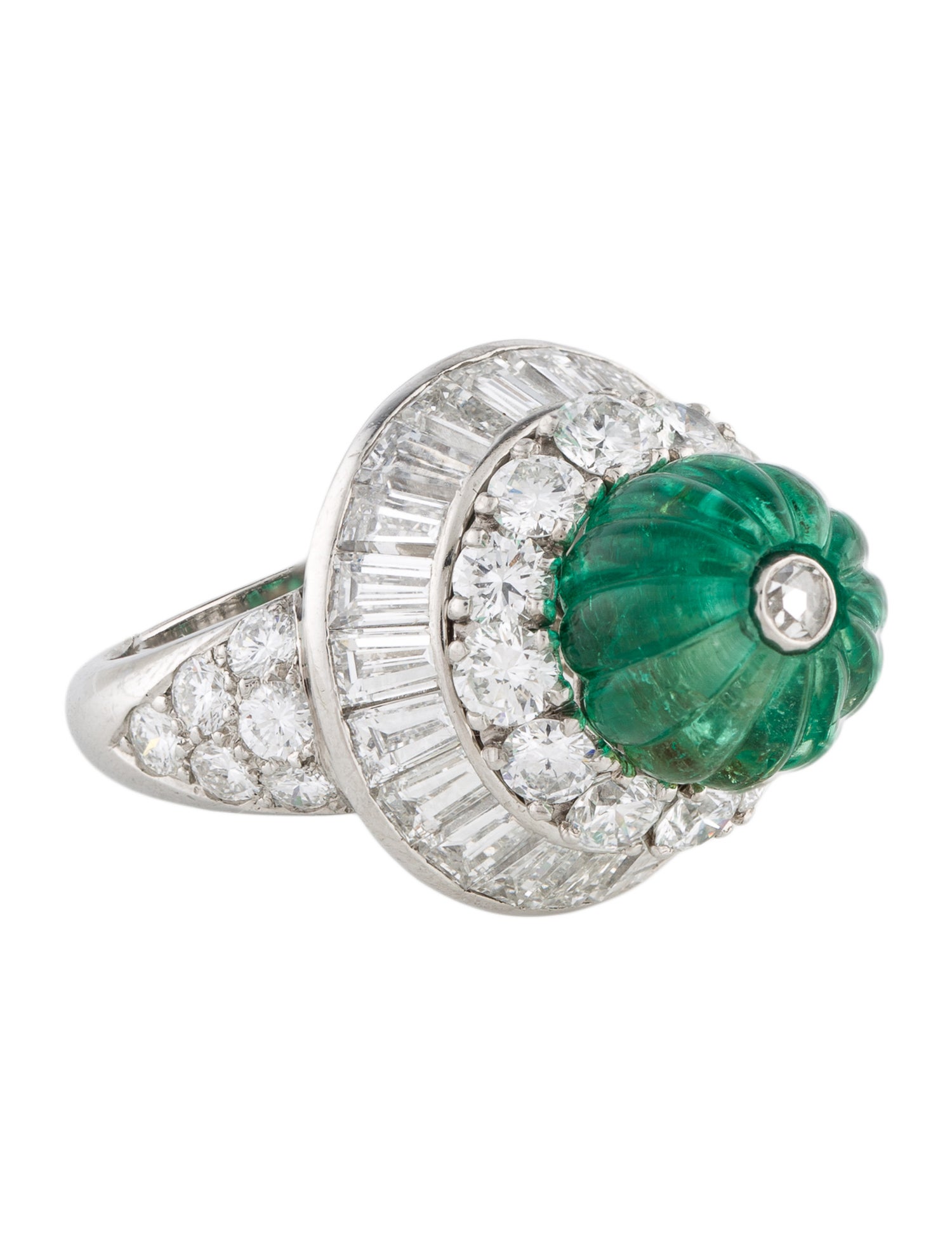David Webb Platinum Emerald & Diamond Cocktail Ring