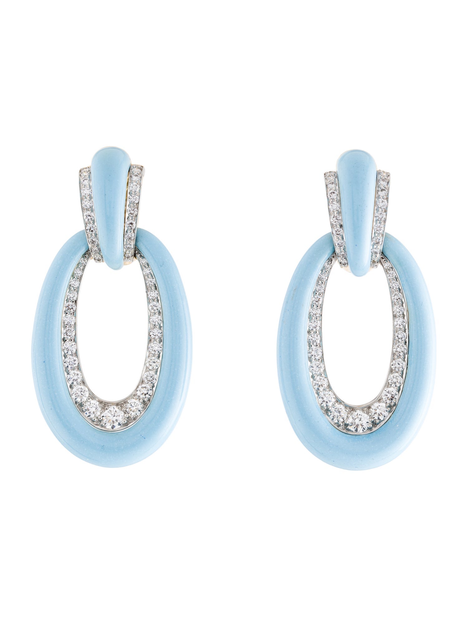 David Webb 1.48ctw Diamond & Enamel Two-Tone Doorknocker Earrings