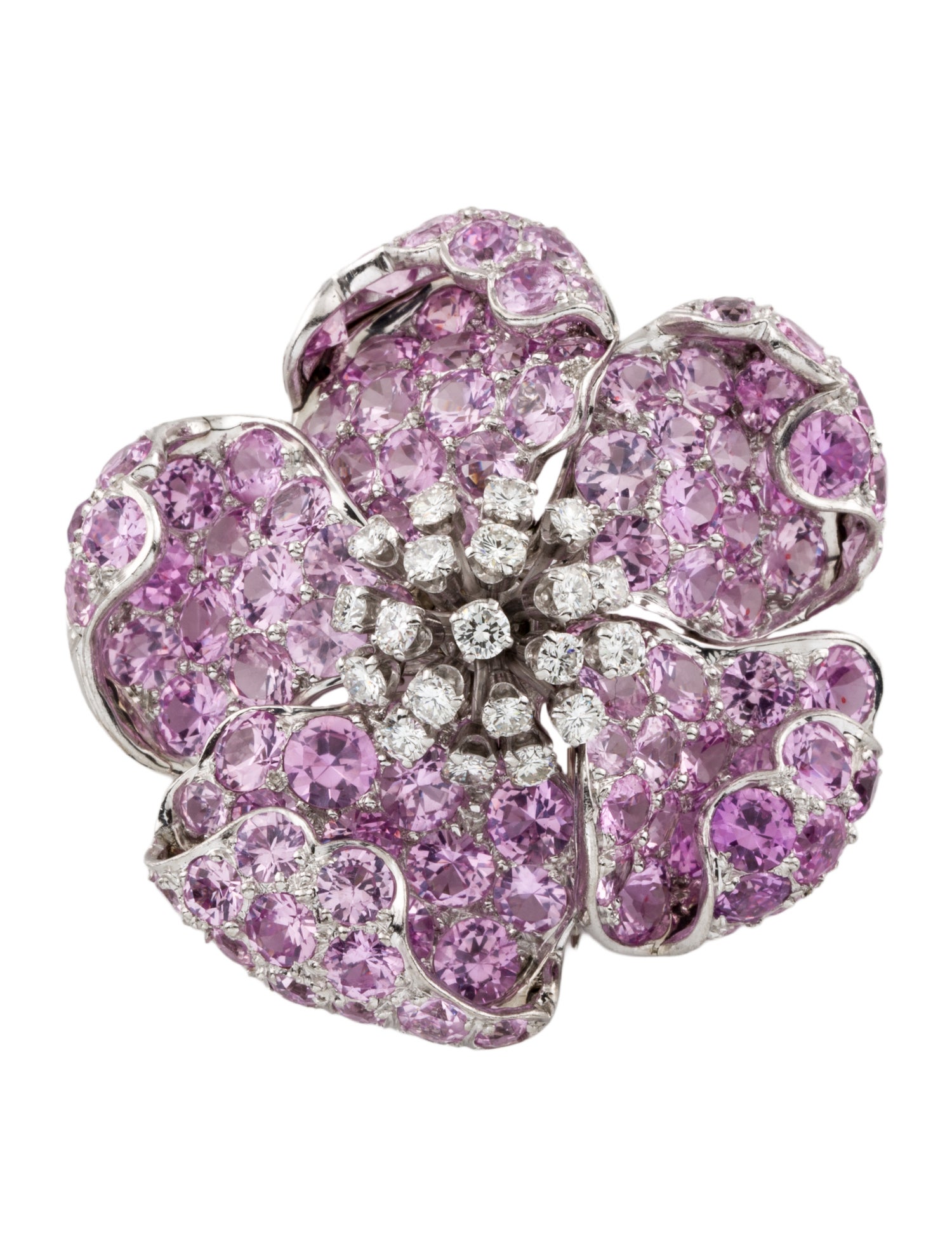 David Webb Platinum Synthetic Sapphire & Diamond Flower Brooch