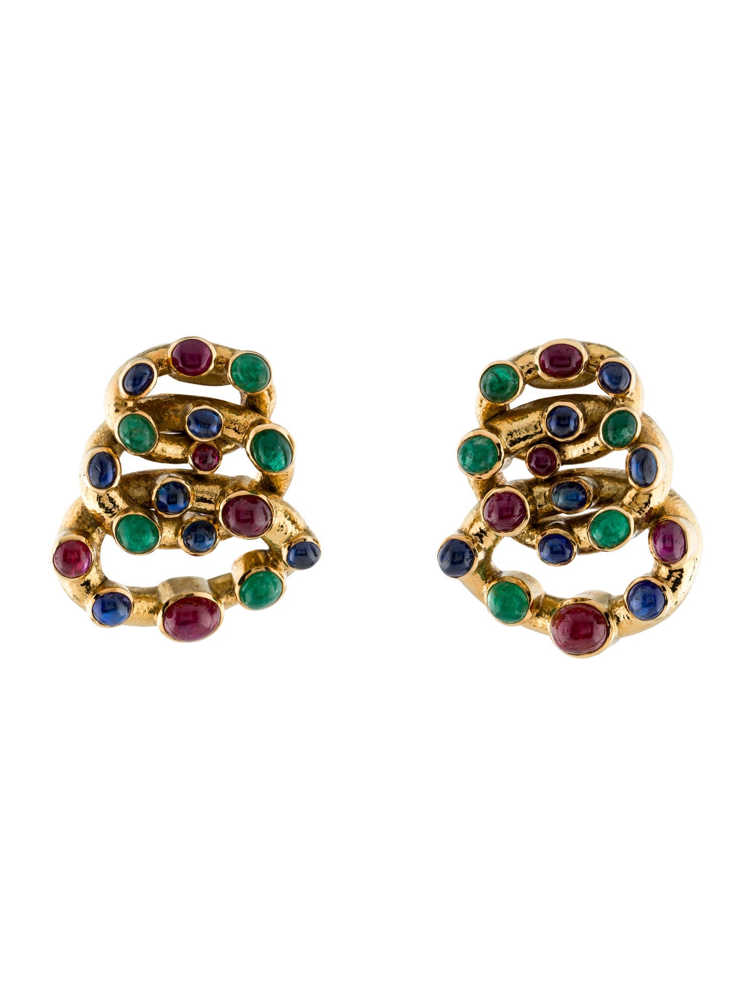 David Webb 18K Ruby, Emerald, & Sapphire Clip-On Earrings