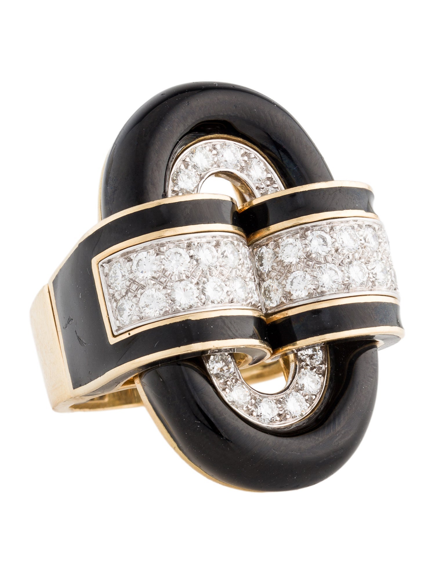 David Webb 18K 1.80ctw Diamond & Enamel Oval Buckle Ring
