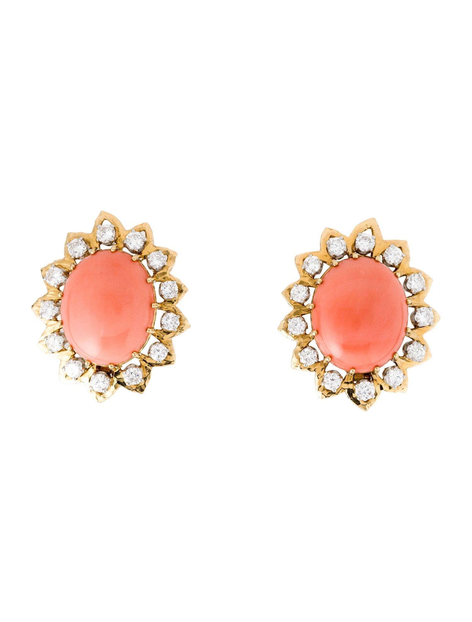 David Webb Vintage Coral & Diamond Clip-On Earrings