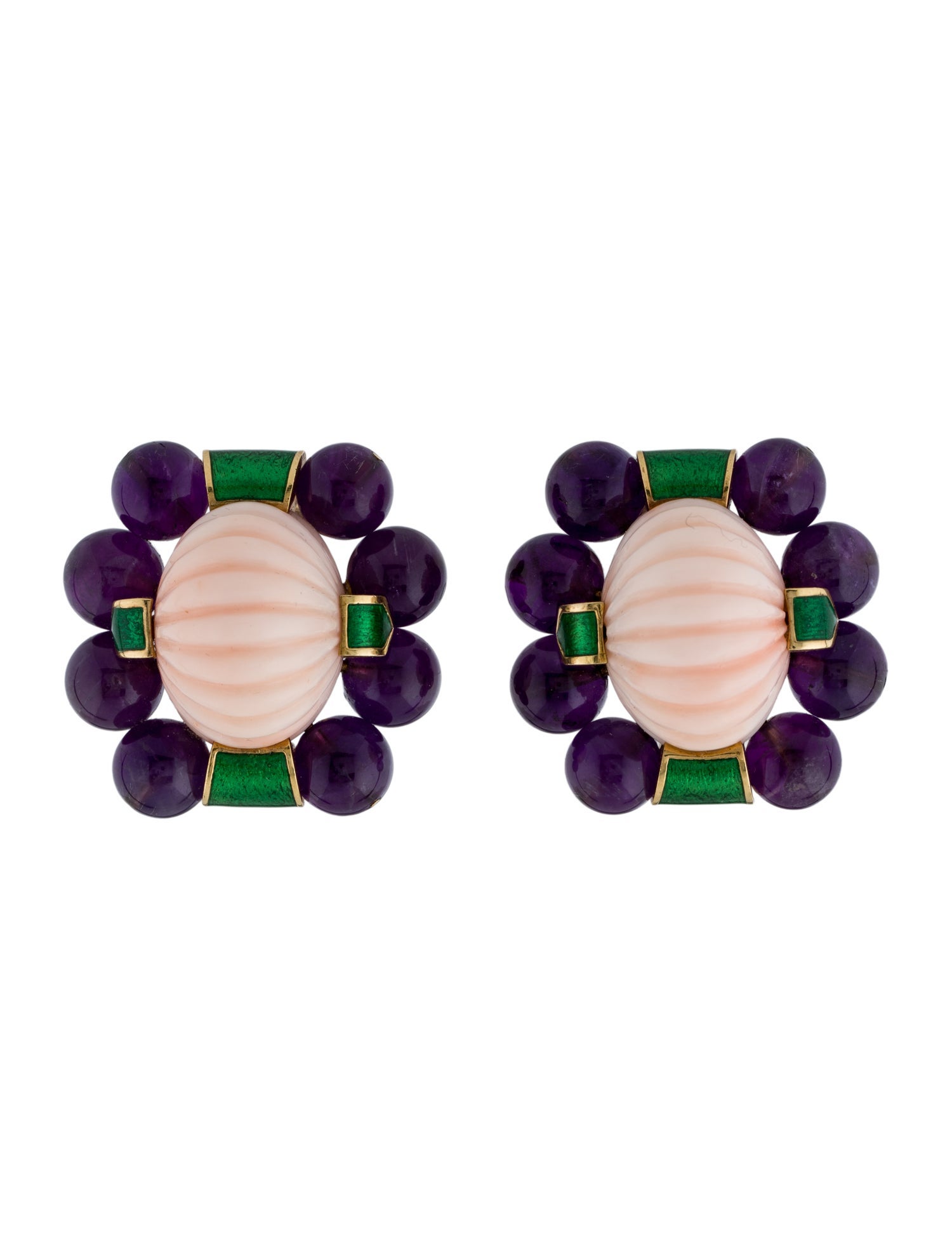 David Webb 18K Coral & Amethyst Clip-On Earrings