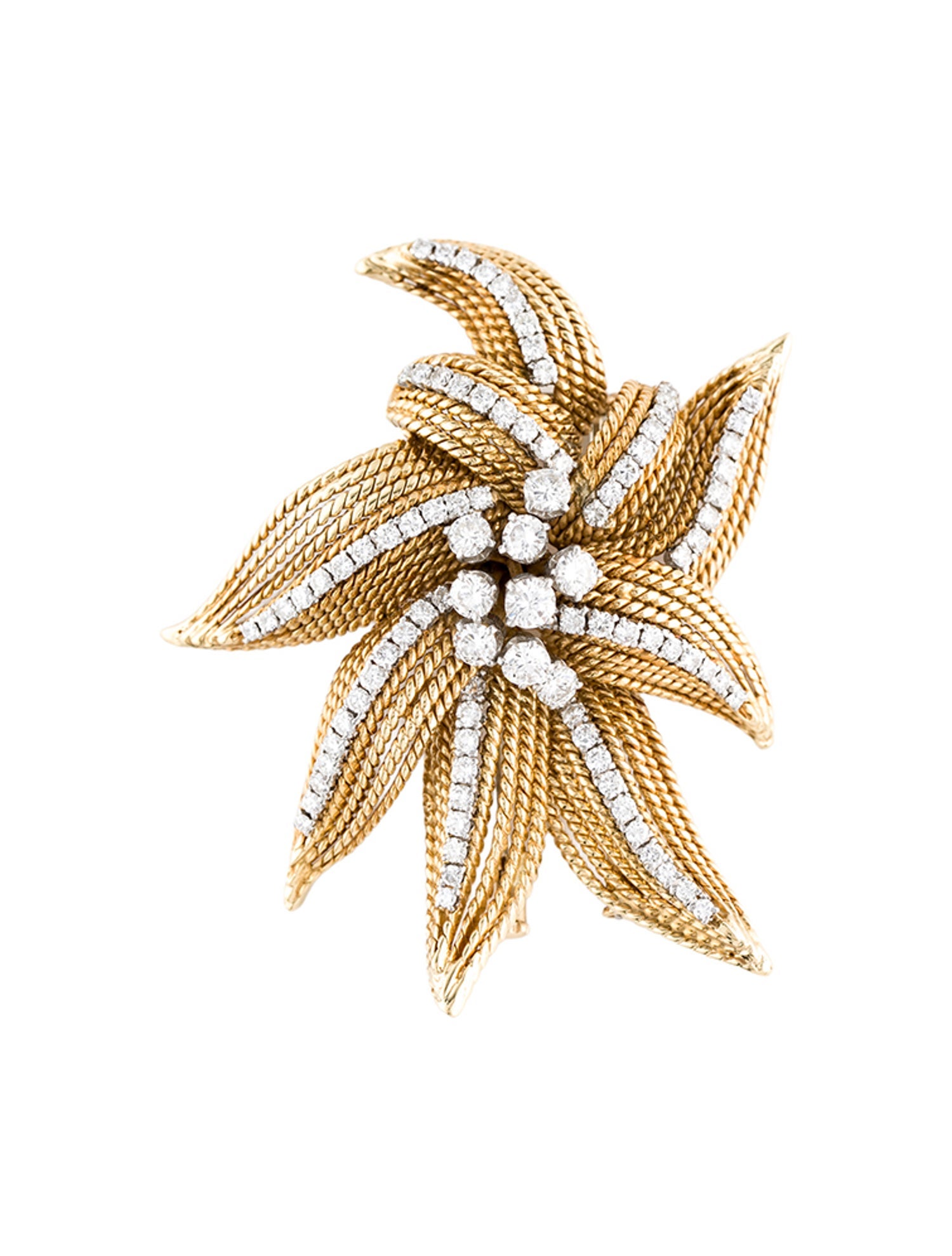 David Webb 18K Diamond Foliage Brooch