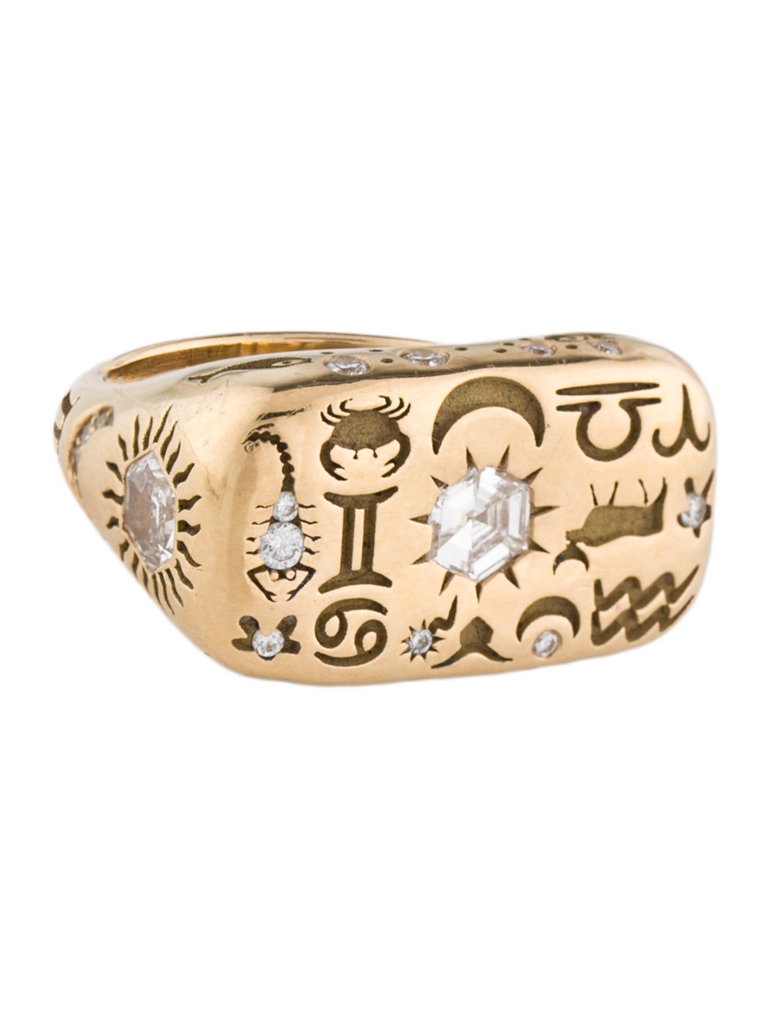 Dyne 18K Diamond Loverglyphs Virgo Zodiac Signet Ring