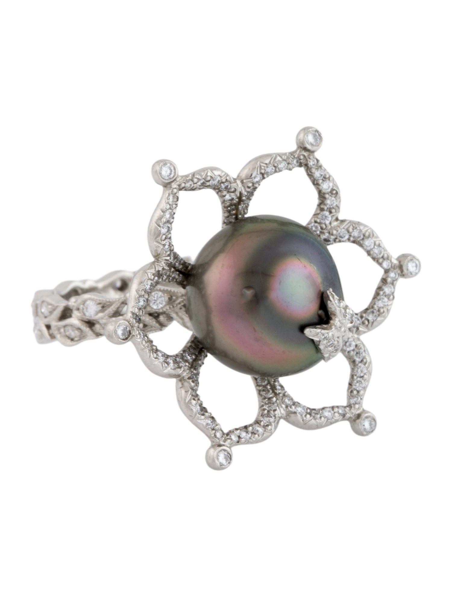 Erica Courtney Platinum Cultured Pearl & Diamond Flower Cocktail Ring