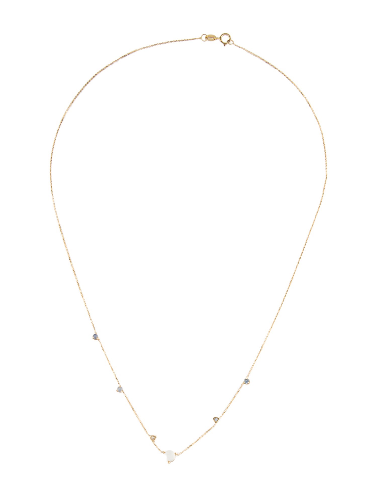 WWAKE 14K Sapphire, Moonstone & Diamond Linear Station Necklace