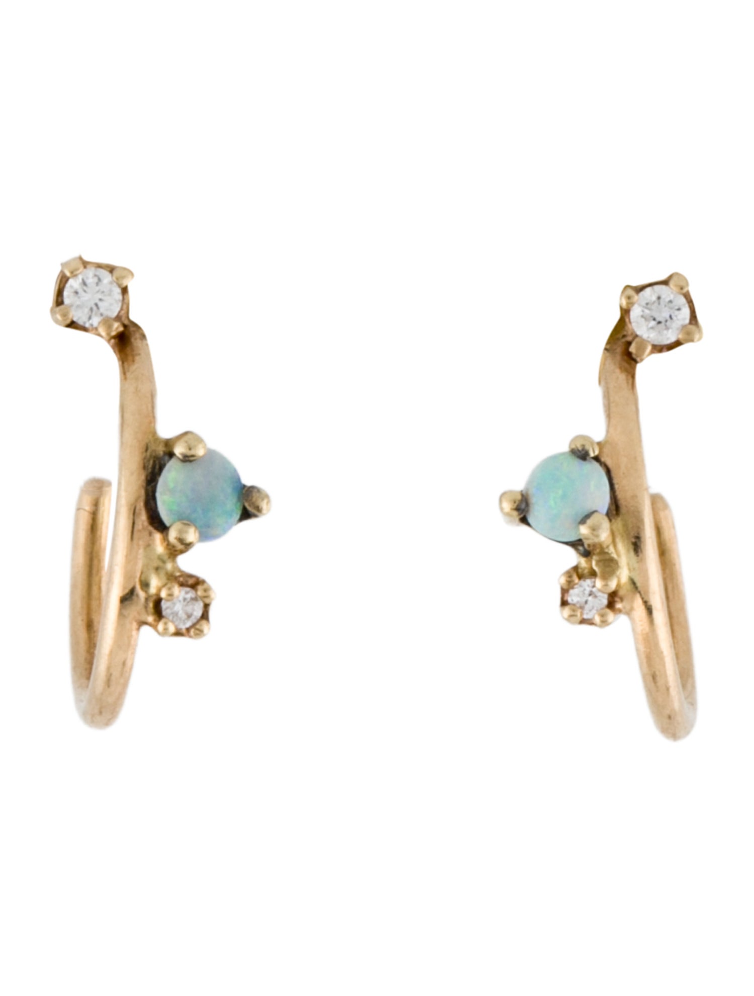 WWAKE 14K Opal & Diamond Two Step Mini Hoops