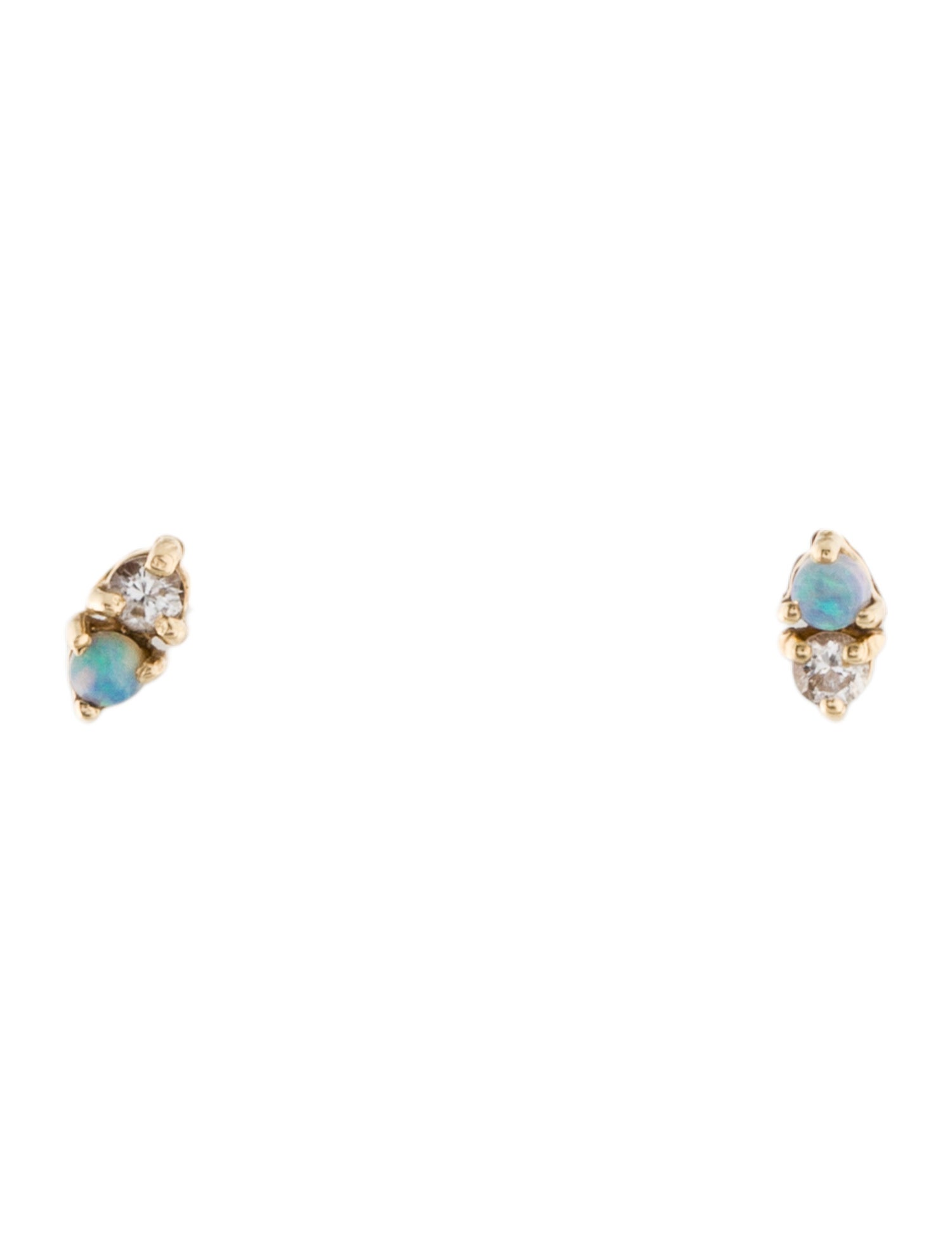 WWAKE 14K Opal & Diamond Two-Step Stud Earrings