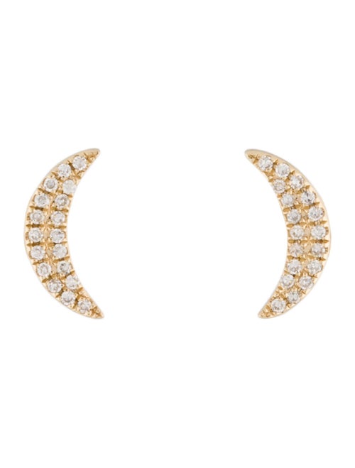 14K Diamond Moon Stud Earrings yellow