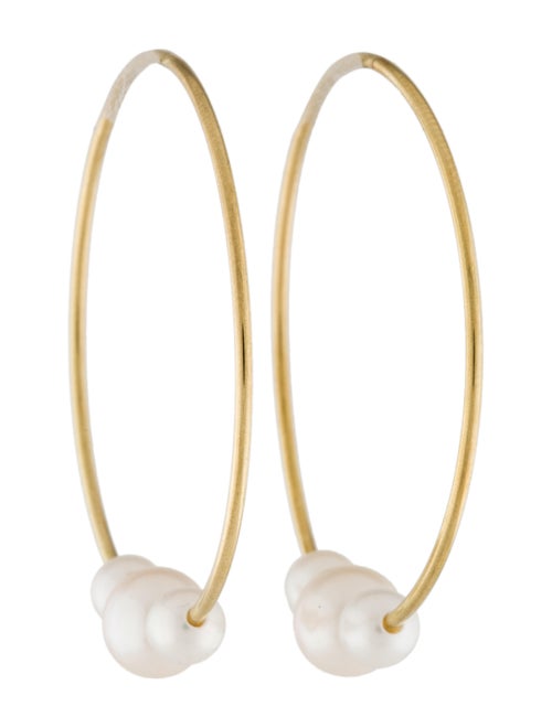 14K Pearl Hoop Earrings Yellow