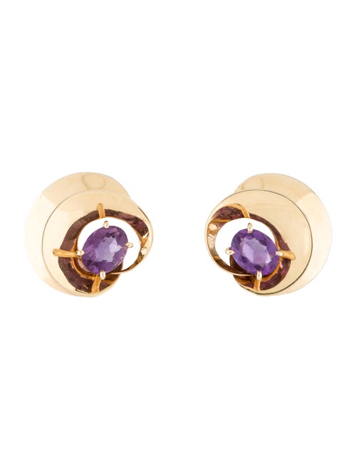 14K Amethyst Spiral Studs Yellow