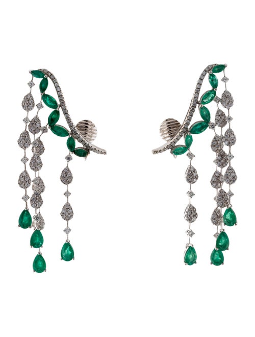 18K Diamond & Emerald Ear Climbers white