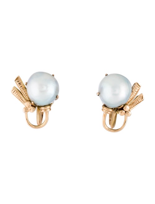 14K Pearl Screw On Earrings Yellow