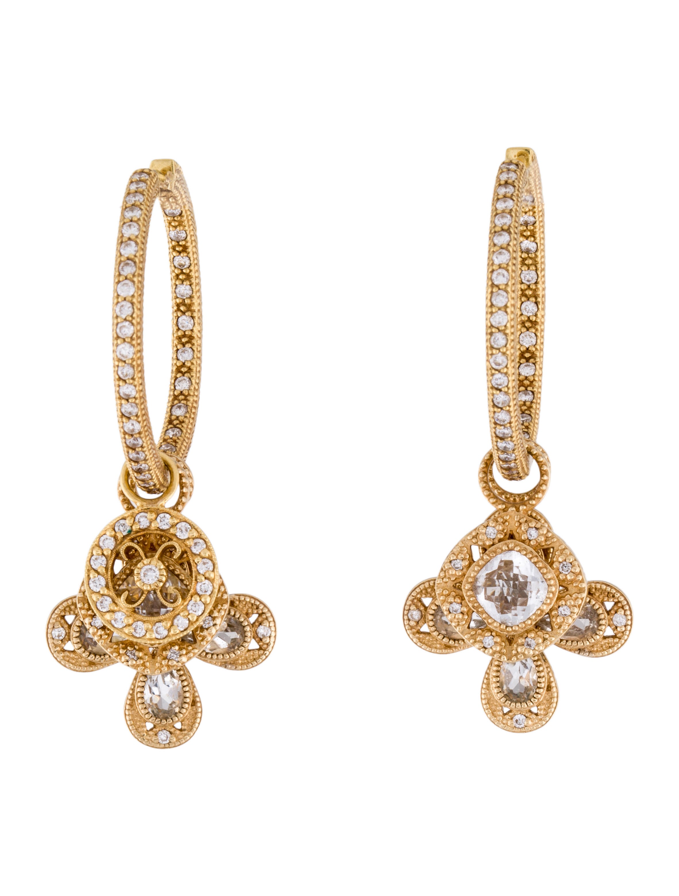 Earrings 18K Diamond Hoop Earrings w/ 14K Diamond Charms 14K Yellow