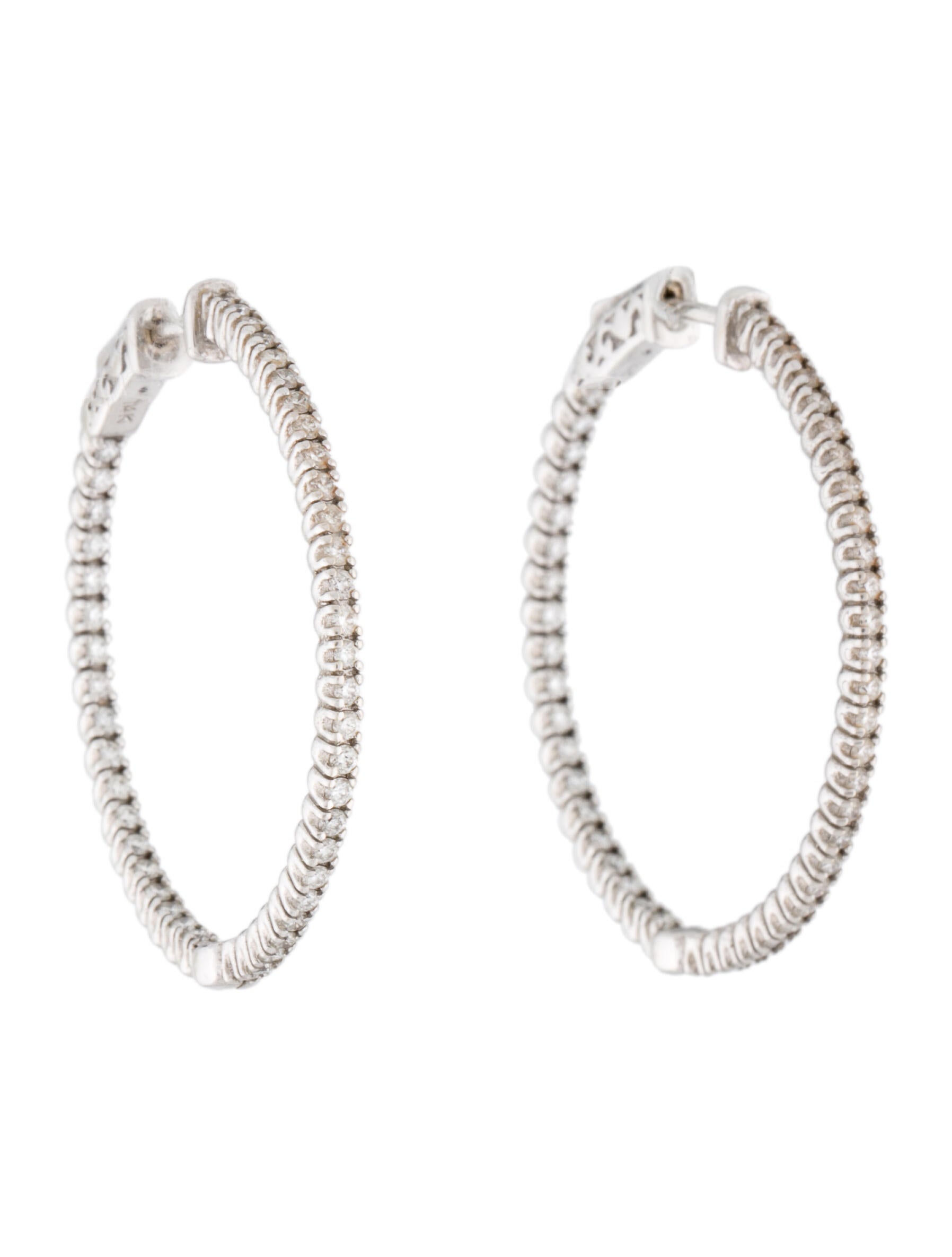 Earrings 14K Diamond Hoop Earrings 14K White Gold Hoop, Earrings