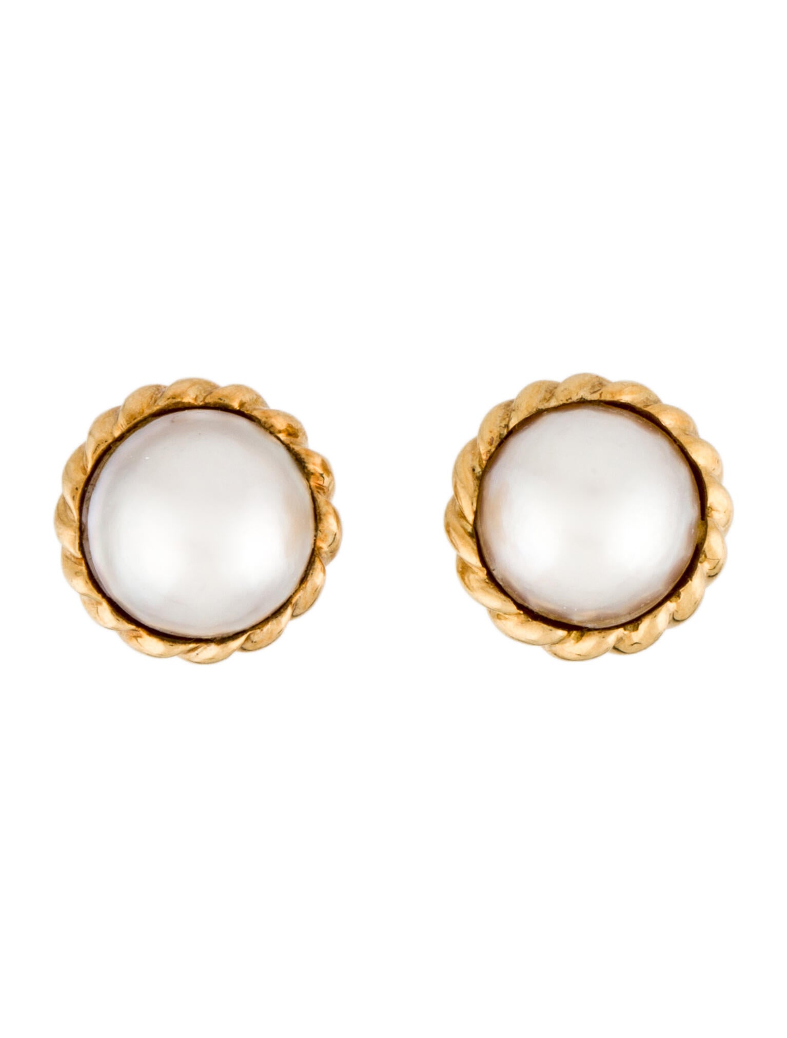 Tiffany & Co. 18K Mabe Pearl Rope Stud Earrings 18K Yellow Gold Stud