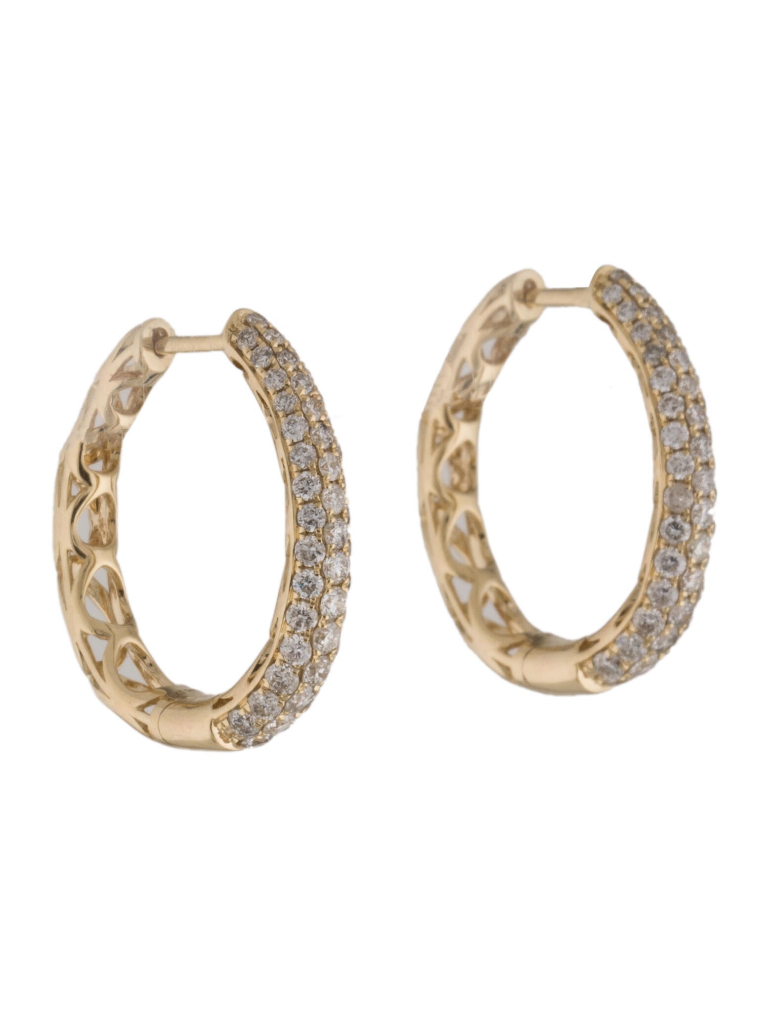 Earrings 18K Diamond Hoop Earrings 18K Yellow Gold Hoop, Earrings