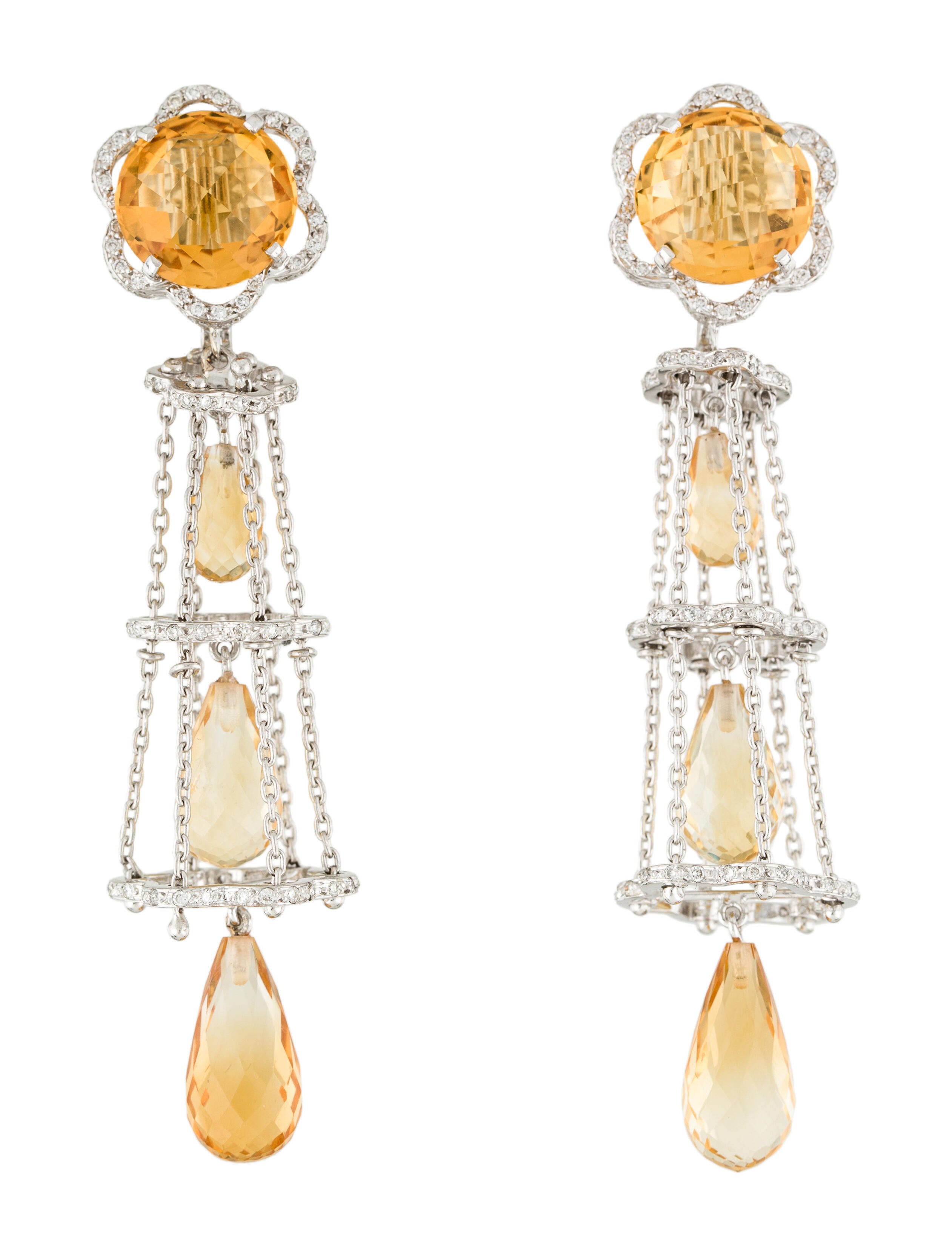 Earrings 18K citrine & Diamond Chandelier Earrings RhodiumPlated 18K